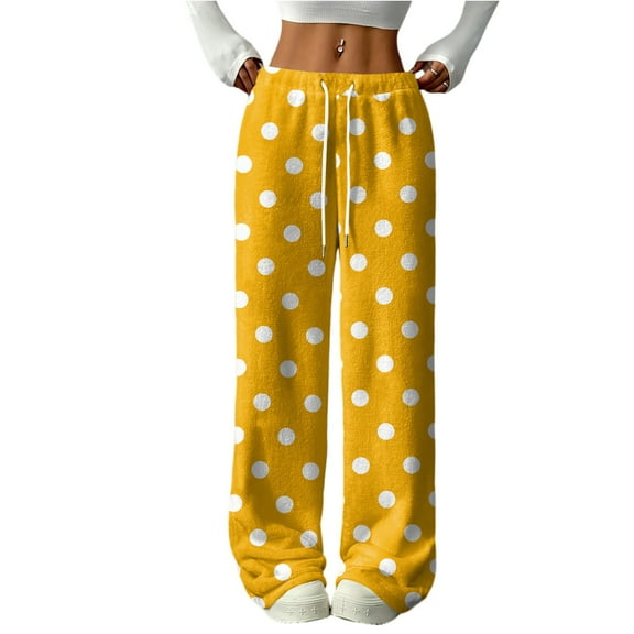 Women's Casual Fashion Printed Elastic Waist Loose Straight Leg Pants with Rope for Cozy and Stylish Home and Outdoor Wear,Orange,S