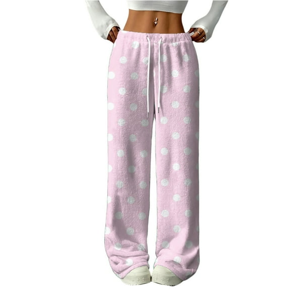 Women's Casual Fashion Printed Elastic Waist Loose Straight Leg Pants with Rope for Cozy and Stylish Home and Outdoor Wear,Pink,S