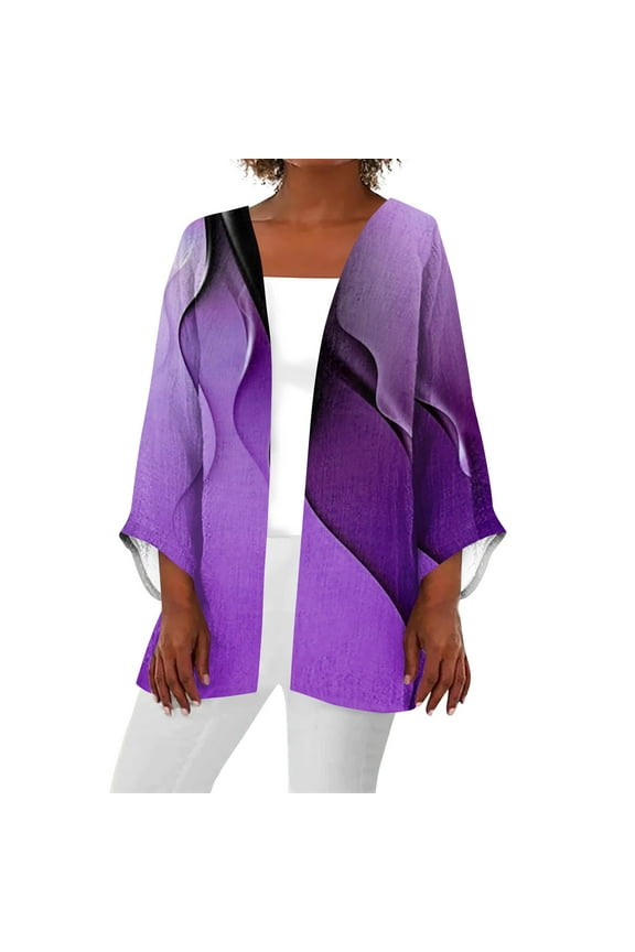 Women's Casual Fashion Printed Lightweight Mid-Length Jacket Cardigan, Soft Fabric For Comfortable And Breathable Wearing, Casual Long Sleeve Design With Mid-Length