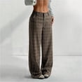 thumbnail image 1 of Women's Casual Fashion Printed Plaid Pocket Pants, Elastic Waist Trousers for Women, Casual Lounge Pants, Comfortable Everyday Wear,Coffee,L, 1 of 5