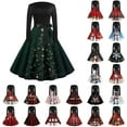 thumbnail image 1 of Women's Casual Fashion Printed Retro Square Neck Long Sleeve Dress with AI Christmas Theme, Fall and Winter Dress for Casual and Party Occasions, Soft Fabric,Deep Red,3XL, 1 of 4