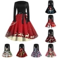 thumbnail image 1 of Women's Casual Fashion Printed Retro Square Neck Long Sleeve Dress with AI Christmas Theme, Fall and Winter Dress for Holiday Parties and Casual Outings,Deep Red,2XL, 1 of 4