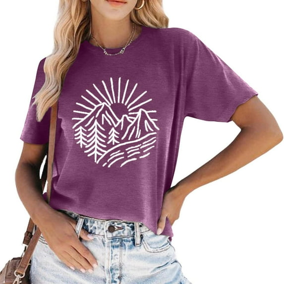Women's Casual Fashion Printed Solid Color Round Neck Pullover Short Sleeve T Shirt Top Women T Shirt Long Sleeve Short Sleeve T Shirt Women Striped Tee Women Women's Shirts Work T Shirts Women Work