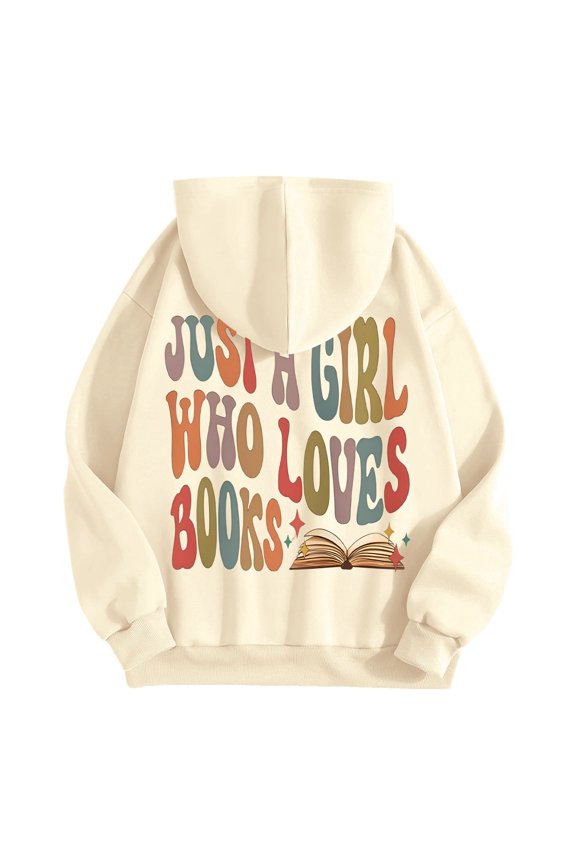 Women's Casual Fashion Reading Letters Printed Hooded Jacket Long Sleeve Cozy Outerwear