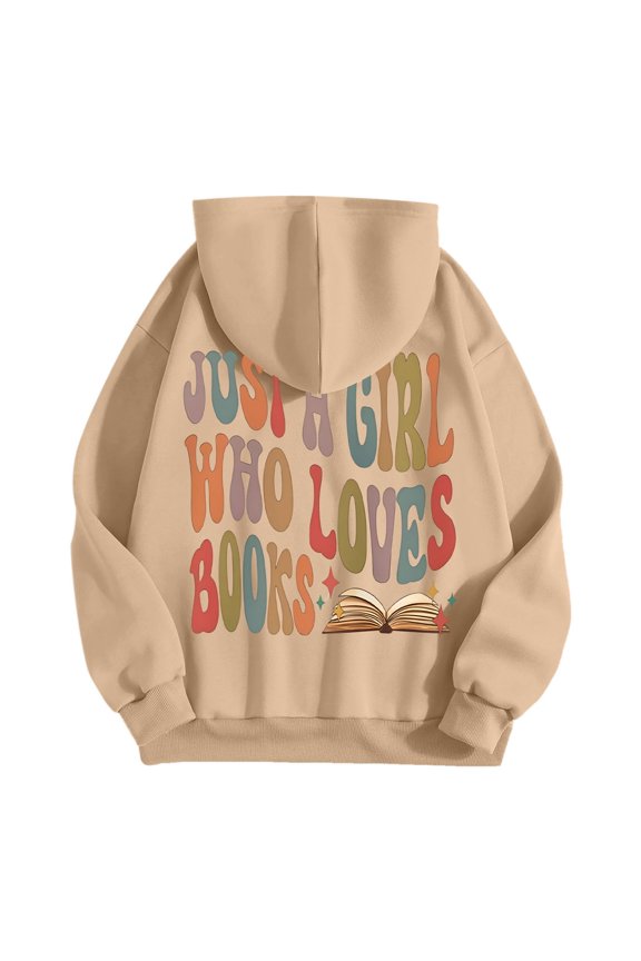 Women's Casual Fashion Reading Letters Printed Hooded Jacket Long Sleeve Cozy Outerwear