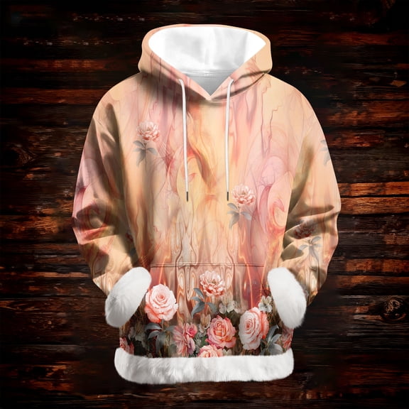 Women's Casual Fashion Retro Floral Print Long Sleeve Hooded Sweatshirt Top Comfort Pullover for Women Loose Fit Streetwear,Complexion,2XL