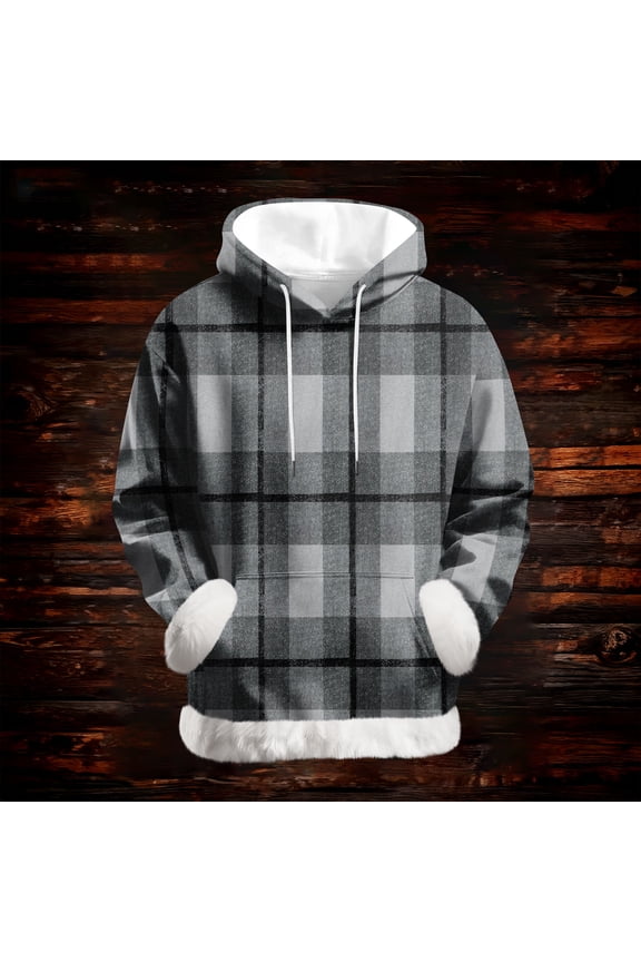 Women's Casual Fashion Retro Grid Print Long Sleeve Hooded Sweatshirt Top Comfort Pullover for Women Loose Fit Streetwear,Dark Gray,S