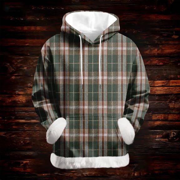 Women's Casual Fashion Retro Grid Print Long Sleeve Hooded Sweatshirt Top Comfort Pullover for Women Loose Fit Streetwear,Dark Green,S