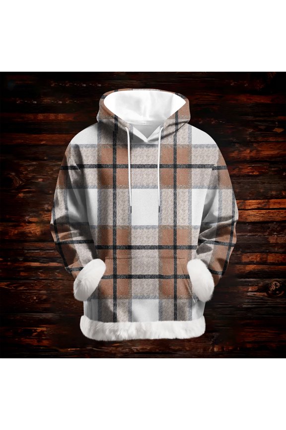 Women's Casual Fashion Retro Grid Print Long Sleeve Hooded Sweatshirt Top Comfort Pullover for Women Loose Fit Streetwear,Ginger,S