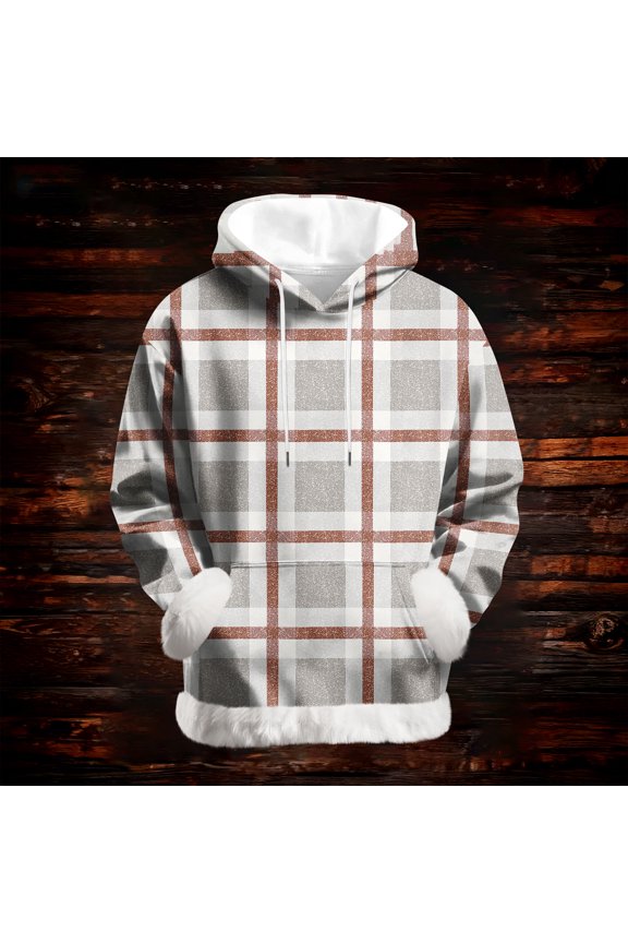 Women's Casual Fashion Retro Grid Print Long Sleeve Hooded Sweatshirt Top Comfort Pullover for Women Loose Fit Streetwear,Gray,S