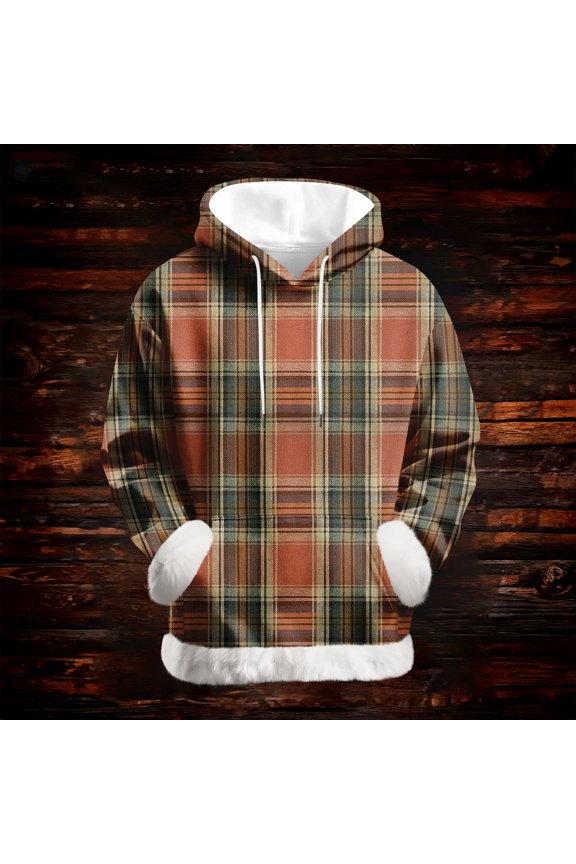 Women's Casual Fashion Retro Grid Print Long Sleeve Hooded Sweatshirt Top Comfort Pullover for Women Loose Fit Streetwear,Saffron,S