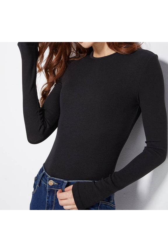 Women's Casual Fashion Ribbed Crew Neck Long Sleeve Bodysuit Womens Corporate Attire Winter Jumpsuit Wide Pants Jumpsuits for Women Fitted Jumpsuit for Women Turtleneck Romper Long Sleeve Jumpsuit