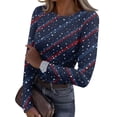 thumbnail image 1 of Women's Casual Fashion Round Neck Independence Day Print Long Sleeve Ribbed Top Dark Blue S, 1 of 6