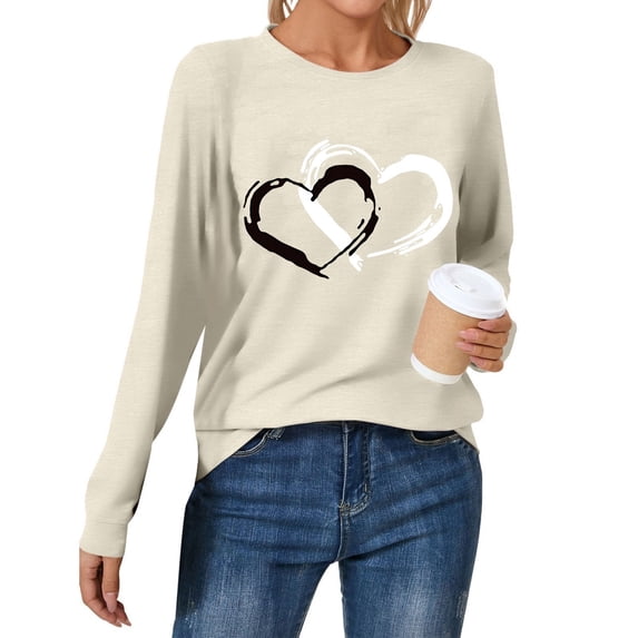Women's Casual Fashion Round Neck Long Sleeve T Shirt For Valentine's Day Comfortable And Trendy Base Layer Top. Ideal For Everyday Wear. Fit Mom Shirt Light Womens Bulk Loose T Shirts Womens Workout