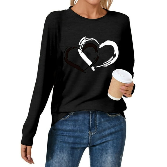 Women's Casual Fashion Round Neck Long Sleeve T Shirt For Valentine's Day Comfortable And Trendy Base Layer Top. Ideal For Everyday Wear. Fit Mom Shirt Light Womens Bulk Loose T Shirts Womens Workout