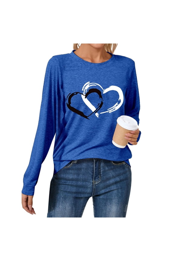 Women's Casual Fashion Round Neck Long Sleeve T Shirt For Valentine's Day Comfortable And Trendy Base Layer Top. Ideal For Everyday Wear. Fit Mom Workout Shirts Loose Tech Pack Women Short Sleeve Tops