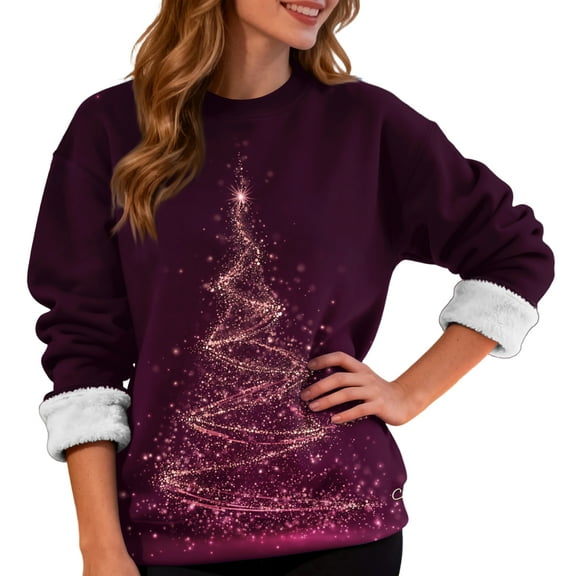 Women's Casual Fashion Round Neck Plus Velvet Thickened Christmas Print Sweatshirt for Cozy and Stylish Winter Wear