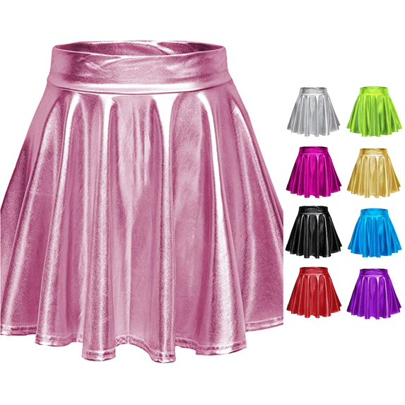 Women's Casual Fashion Shiny Metallic Flared Pleated A-Line Skirt Tennis Skirt for Women