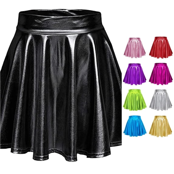 Women's Casual Fashion Shiny Metallic Flared Pleated A-Line Skirt Tennis Skirt for Women