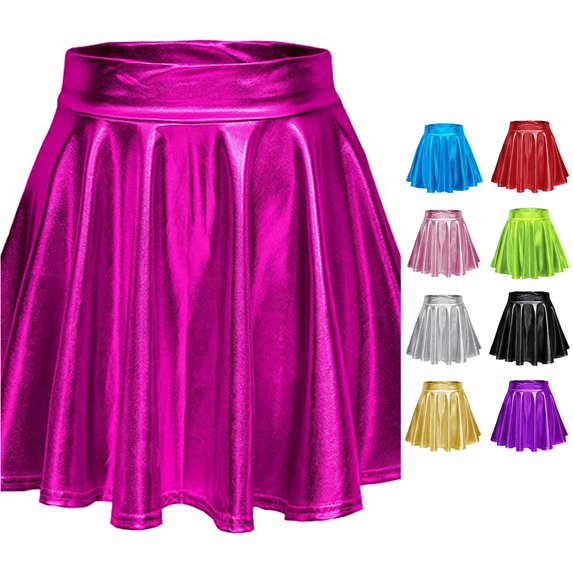 Women's Casual Fashion Shiny Metallic Flared Pleated A-Line Skirt Tennis Skirt for Women