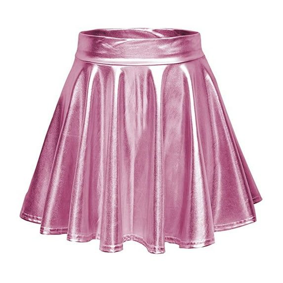 Women's Casual Fashion Shiny Skirt Metallic Flared Pleated A-Line Skirts for Teen Girls Mini Skirt