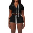 thumbnail image 1 of Women's Casual Fashion Short Sleeve Zipper Sweatshirt Suits Soft Solid Color Sweatshirts Tops And Shorts Two Piece Suits, 1 of 2