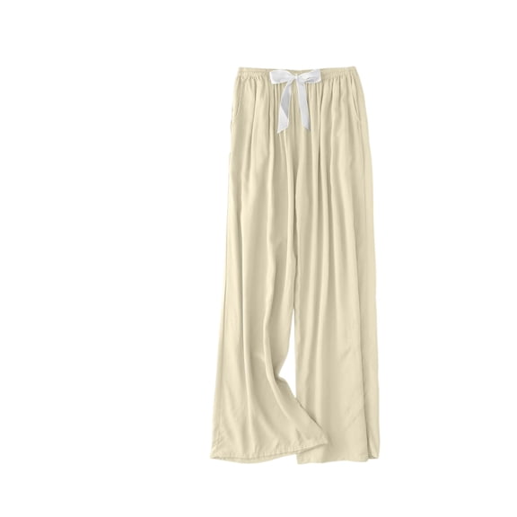 Women's Casual Fashion Sleep Pants Loungewear Pants Wearable As Outerwear High-Waisted Pants with Solid Color for Relaxed and Stylish Use,Beige,One Size