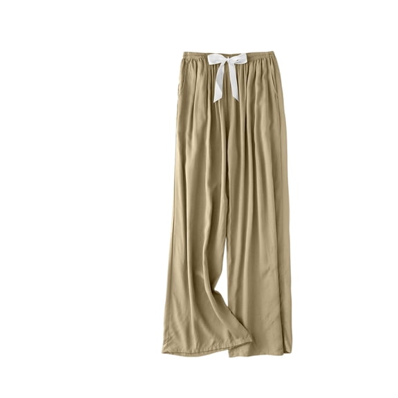 Women's Casual Fashion Sleep Pants Loungewear Pants Wearable As Outerwear High-Waisted Pants with Solid Color for Relaxed and Stylish Use,Khaki,One Size