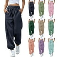thumbnail image 1 of Women's Casual Fashion Solid Color Casual Pants with Drawstring Elastic Waist - Sanitary Pants Leggings for Daily Wear and Winter Activities,Dark Green,S, 1 of 8