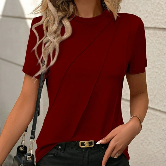 Women's Casual Fashion Solid Color Crew Neck Short Sleeve Pullover T Shirt For Casual Occasions