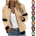 thumbnail image 1 of Women's Casual Fashion Solid Color Pocket Zipper Top Jacket Shacket Outerwear Loose Fit Lightweight for Spring Fall | CSEONE,Beige L, 1 of 9