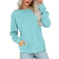 thumbnail image 1 of Women's Casual Fashion Solid Color Round Neck Long Sleeve Lightweight Pullover Sweatshirt with Side Pockets for Warm Comfort and Everyday Wear,Light Blue,3XL, 1 of 7
