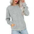 thumbnail image 1 of Women's Casual Fashion Solid Color Round Neck Long Sleeve Lightweight Pullover Sweatshirt with Side Pockets for Warm Comfort and Everyday Wear,Light Gray,S, 1 of 7