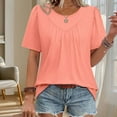thumbnail image 1 of Women's Casual Fashion Solid Color Round Neck Puff Sleeve Short Sleeve Shirt Blouse Top Loose Fit Breathable Lightweight Summer Tunic | CSEONE,Orange L, 1 of 6