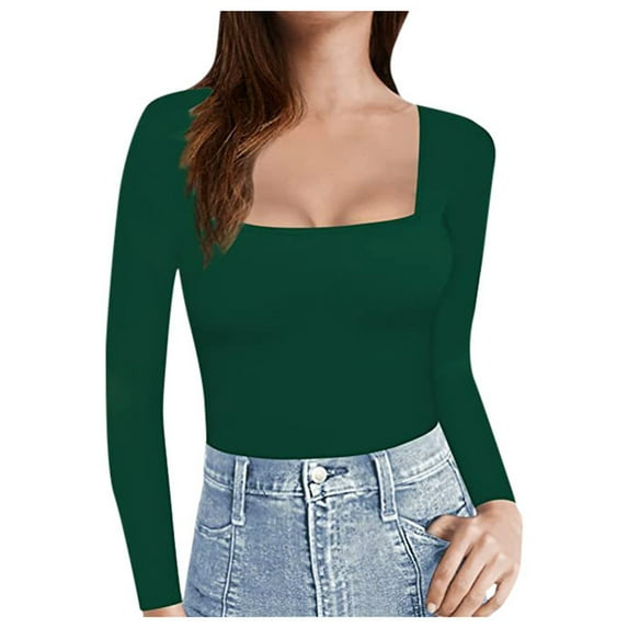 Women's T-Shirts Stylish Solid Color Casual Fashion Sexy Square T Shirt for Everyday Wear and