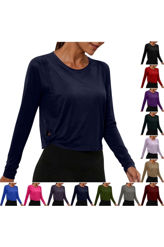 Women's Casual Fashion Solid Color Sports Yoga Long Sleeveless Round Neck Blouse Tunic Top Loose Fit Breathable Lightweight Athletic Workout Top | CSEONE,Blue XL