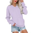 thumbnail image 1 of Women's Casual Fashion Solid Color V-Neck Long Sleeve Lightweight Pullover Sweatshirt with Pockets for Warmth and Comfortable Fit,Purple Pink,2XL, 1 of 6