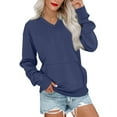 thumbnail image 1 of Women's Casual Fashion Solid Color V-Neck Long Sleeve Lightweight Pullover Sweatshirt with Pockets for Warmth and Everyday Casual Wear,Navy,L, 1 of 6