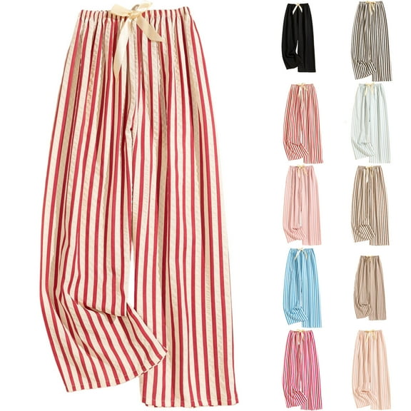 Women's Casual Fashion Striped High-Waisted Sleep Pants Loungewear Wearable As Outerwear, Light Pink