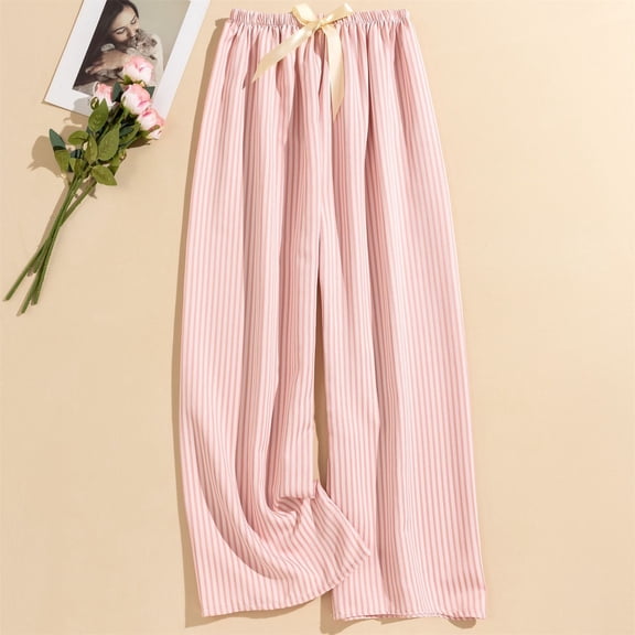 Women's Casual Fashion Striped High-Waisted Sleep Pants Loungewear Wearable As Outerwear, Pink