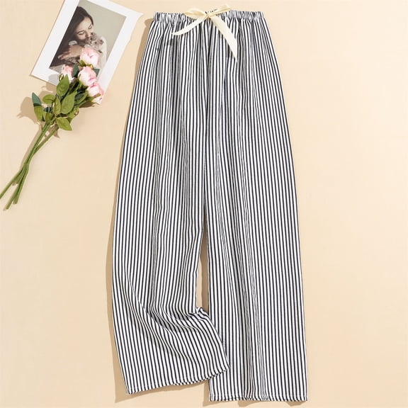 Women's Casual Fashion Striped High-Waisted Sleep Pants Loungewear Wearable As Outerwear, White