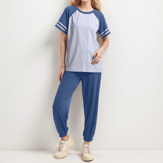 Women's Casual Fashion Suit Loose Round Neck T Shirt Women's Two Piece Set Formal Leather Outfits for Women Womens 3 Piece Outfits plus Size Suits for Women Business Womens Rompers And Jumpsuits