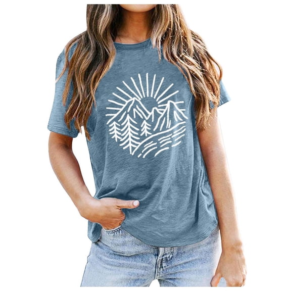 Women's Casual Fashion T-Shirt Printed Round Neck Short Sleeve Pullover Top Comfortable Stylish Daily Wear Soft Breathable Tee