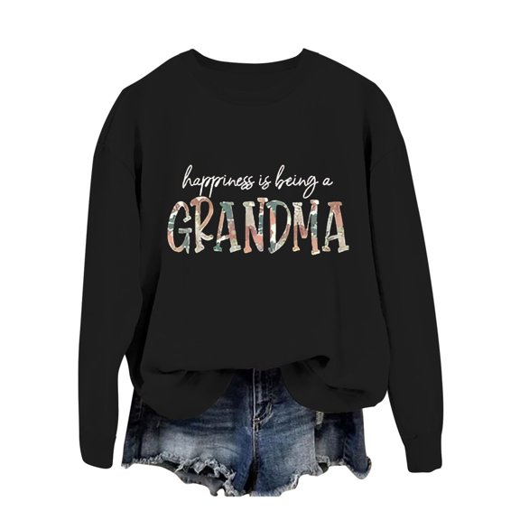 Women's Casual Fashion Trendy Letter Print Round Neck Long Sleeve Pullover Sweatshirt