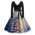 thumbnail image 1 of Women's Casual Fashion V Neck Long Sleeve Christmas Printed Party Vintage Dress for Holiday Events and Retro Style, Perfect for Women's Evening Wear,Blue,M, 1 of 6