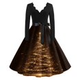thumbnail image 1 of Women's Casual Fashion V Neck Long Sleeve Christmas Printed Party Vintage Dress for Holiday Events and Retro Style, Perfect for Women's Evening Wear,Coffee,L, 1 of 6