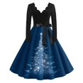 thumbnail image 1 of Women's Casual Fashion V Neck Long Sleeve Christmas Printed Party Vintage Dress for Holiday Events and Retro Style, Perfect for Women's Evening Wear,Dark Blue,5XL, 1 of 6
