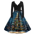 thumbnail image 1 of Women's Casual Fashion V Neck Long Sleeve Christmas Printed Party Vintage Dress for Holiday Events and Retro Style, Perfect for Women's Evening Wear,Dark Blue,M, 1 of 6