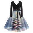 thumbnail image 1 of Women's Casual Fashion V Neck Long Sleeve Christmas Printed Party Vintage Dress for Holiday Events and Retro Style, Perfect for Women's Evening Wear,Light Blue,2XL, 1 of 6
