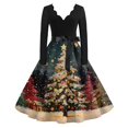 thumbnail image 1 of Women's Casual Fashion V Neck Long Sleeve Christmas Printed Party Vintage Dress for Holiday Events and Retro Style, Perfect for Women's Evening Wear,Multicolor,2XL, 1 of 6